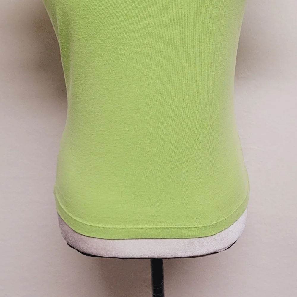 Y2K Vintage Cable & Gauge Neon Green Boatneck Bertha Collar Rosette Short Sleeve